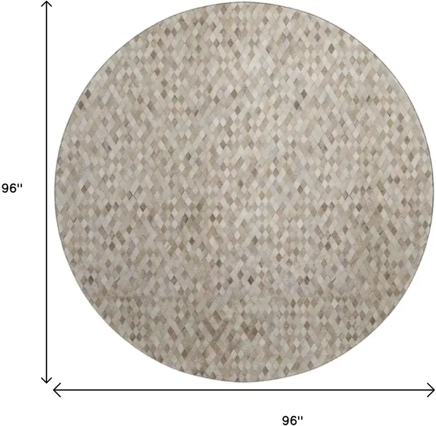 8' Gray Ivory And Beige Diamond Washable Round Rug With UV Protection Photo 6
