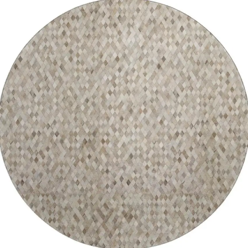 8' Gray Ivory And Beige Geometric Washable Round Rug With UV Protection Photo 5