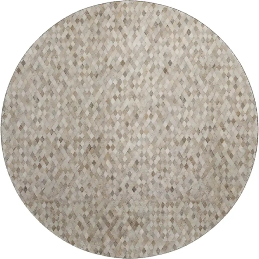 8' Gray Ivory And Beige Diamond Washable Round Rug With UV Protection Photo 2