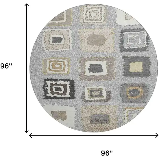 8' Gray Ivory And Beige Geometric Washable Round Rug With UV Protection Photo 9