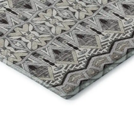 8' Gray Ivory And Beige Moroccan Washable Round Rug With UV Protection Photo 7