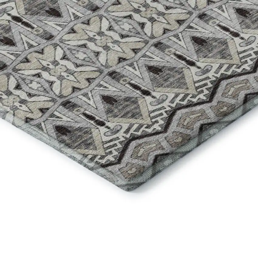 8' Gray Ivory And Beige Moroccan Washable Round Rug With UV Protection Photo 7