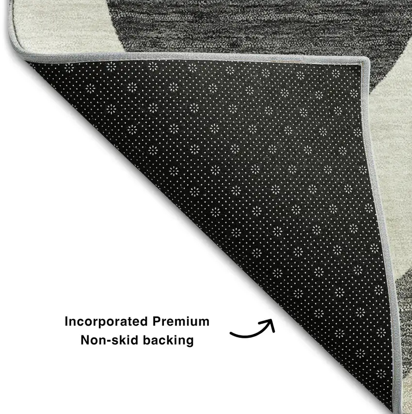 8' Gray Ivory And Beige Ogee Washable Round Rug With UV Protection Photo 6