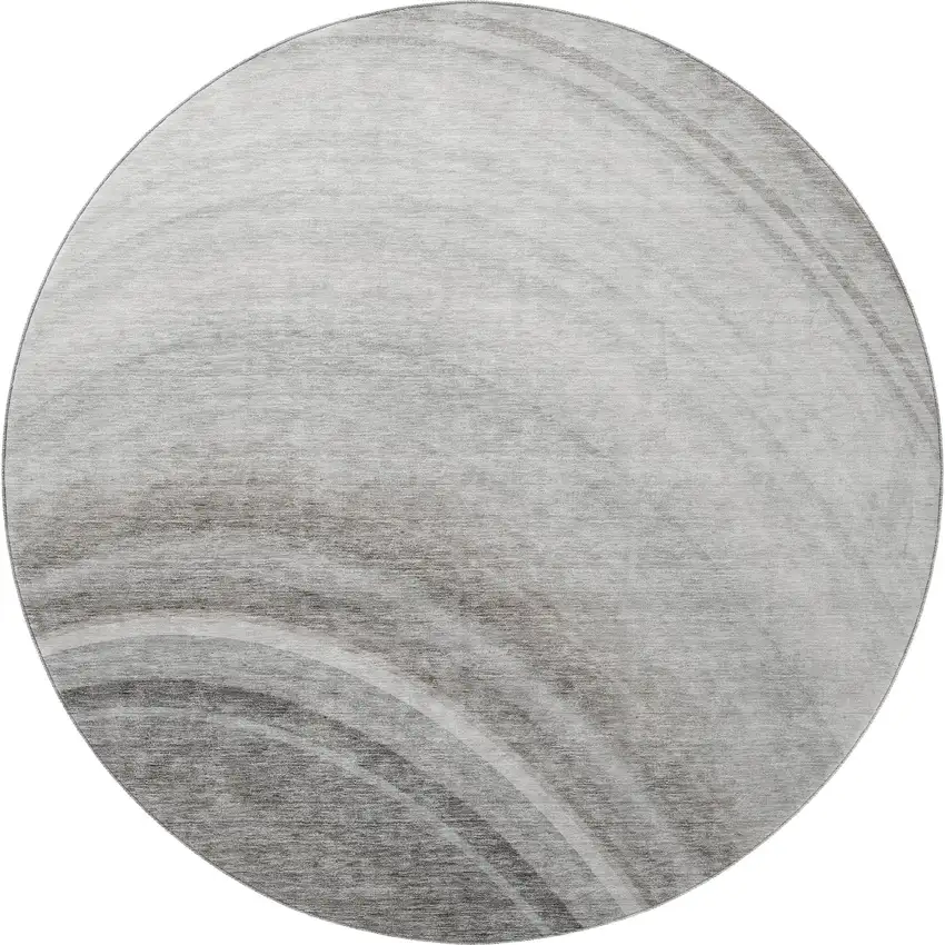 8' Gray Ivory And Beige Ombre Washable Round Rug With UV Protection Photo 3