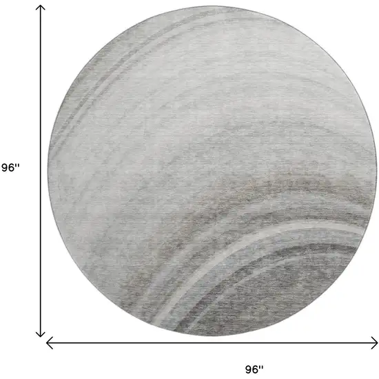 8' Gray Ivory And Beige Ombre Washable Round Rug With UV Protection Photo 9