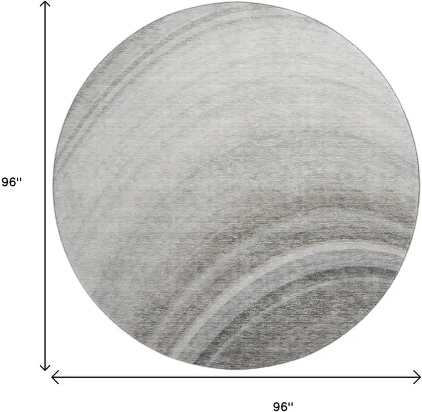 8' Gray Ivory And Beige Ombre Washable Round Rug With UV Protection Photo 9