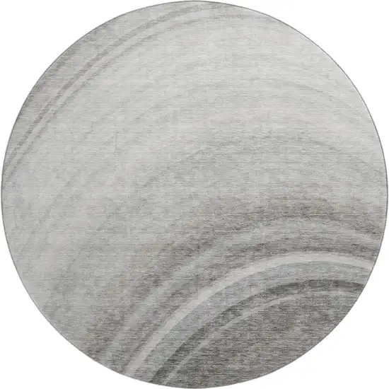 8' Gray Ivory And Beige Ombre Washable Round Rug With UV Protection Photo 1