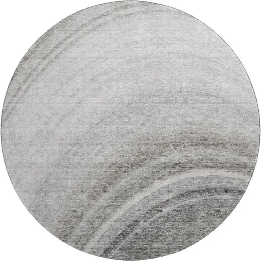 8' Gray Ivory And Beige Ombre Washable Round Rug With UV Protection Photo 1