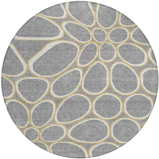 8' Gray Ivory And Beige Round Abstract Washable Indoor Outdoor Area Rug Photo 2
