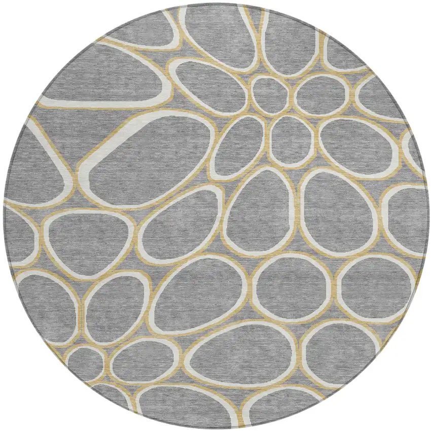 8' Gray Ivory And Beige Round Abstract Washable Indoor Outdoor Area Rug Photo 2