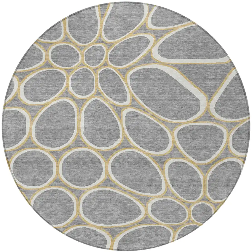 8' Gray Ivory And Beige Round Abstract Washable Indoor Outdoor Area Rug Photo 6