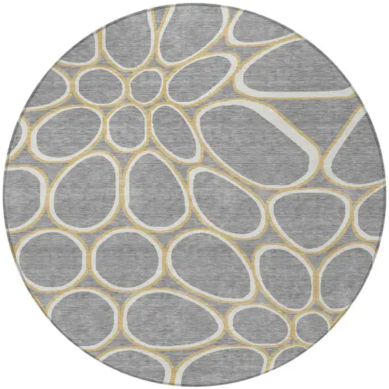 8' Gray Ivory And Beige Round Abstract Washable Indoor Outdoor Area Rug Photo 6