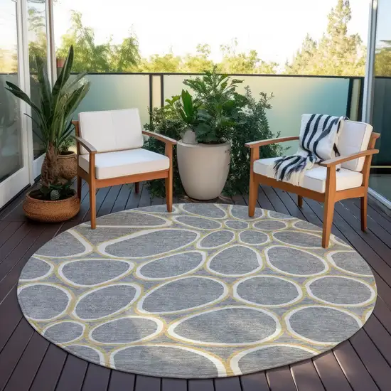 8' Gray Ivory And Beige Round Abstract Washable Indoor Outdoor Area Rug Photo 7