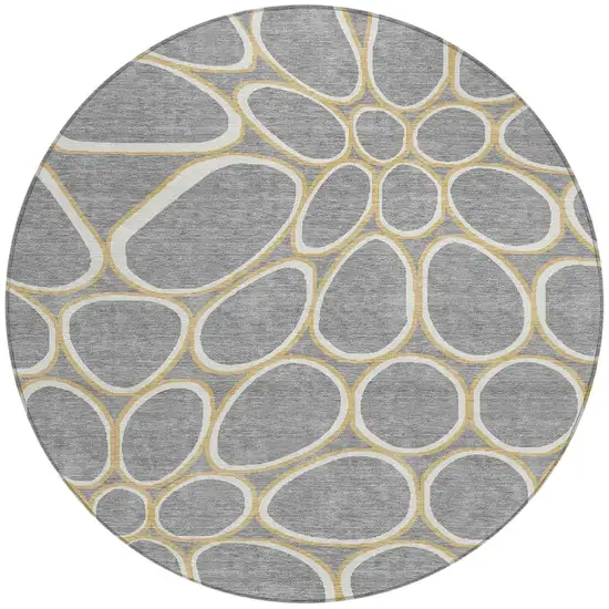 8' Gray Ivory And Beige Round Abstract Washable Indoor Outdoor Area Rug Photo 5