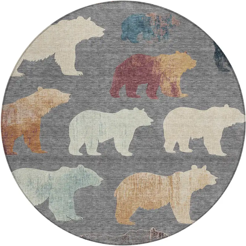 8' Gray Ivory And Beige Round Animal Print Washable Indoor Outdoor Area Rug Photo 2