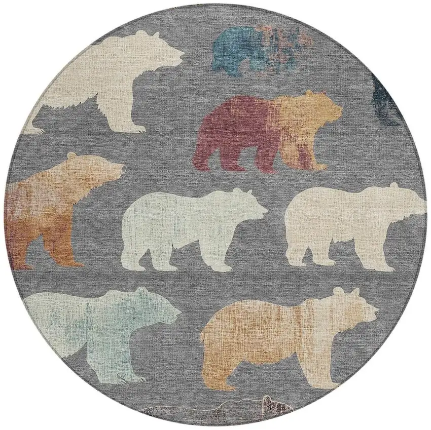 8' Gray Ivory And Beige Round Animal Print Washable Indoor Outdoor Area Rug Photo 4