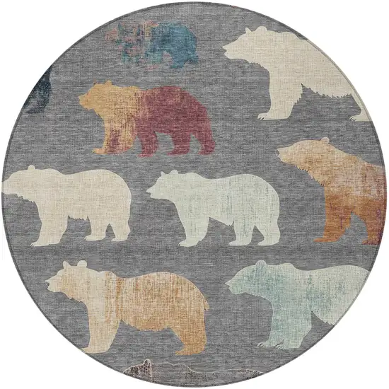 8' Gray Ivory And Beige Round Animal Print Washable Indoor Outdoor Area Rug Photo 5
