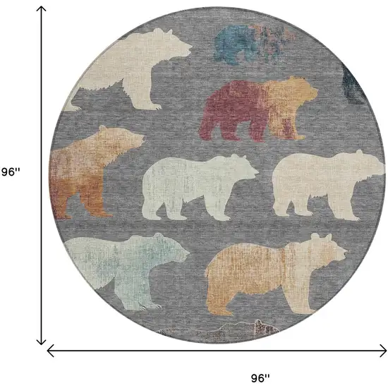 8' Gray Ivory And Beige Round Animal Print Washable Indoor Outdoor Area Rug Photo 3