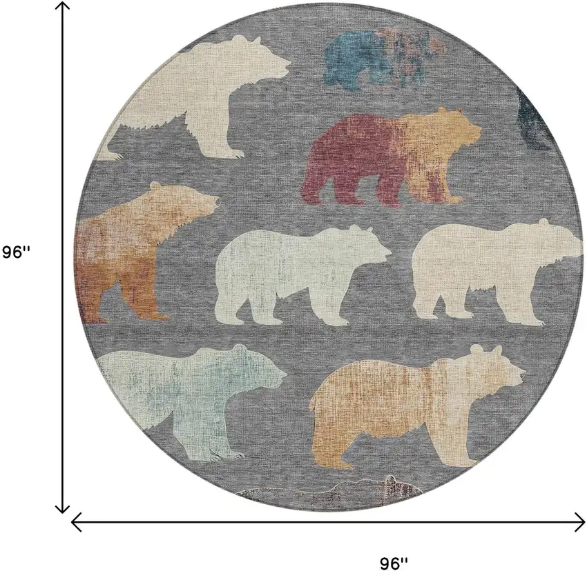 8' Gray Ivory And Beige Round Animal Print Washable Indoor Outdoor Area Rug Photo 3