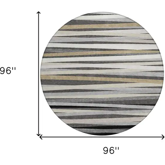 8' Gray Ivory And Beige Round Striped Washable Indoor Outdoor Area Rug Photo 3