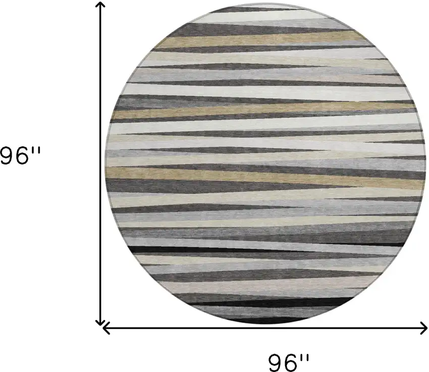 8' Gray Ivory And Beige Round Striped Washable Indoor Outdoor Area Rug Photo 3
