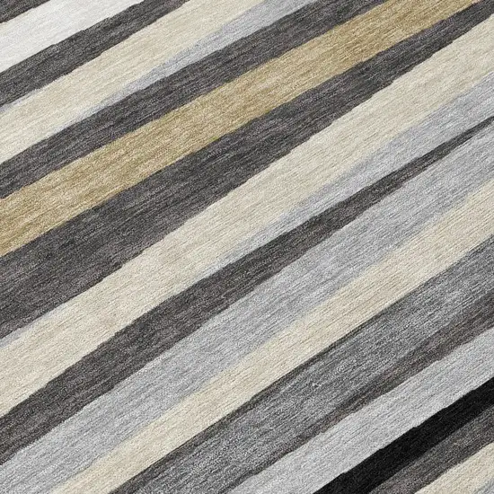 8' Gray Ivory And Beige Round Striped Washable Indoor Outdoor Area Rug Photo 8