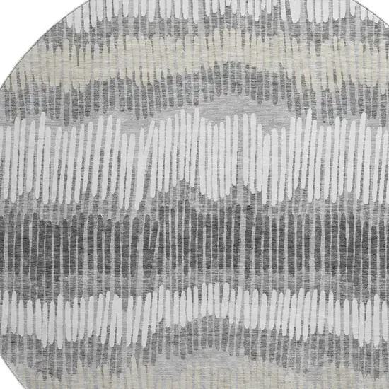 8' Gray Ivory And Beige Striped Washable Round Rug With UV Protection Photo 3