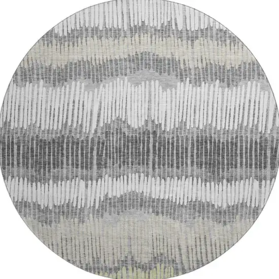 8' Gray Ivory And Beige Striped Washable Round Rug With UV Protection Photo 4