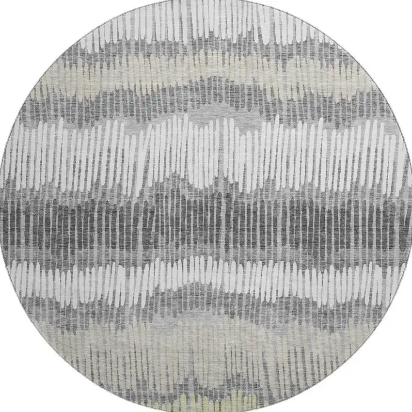 8' Gray Ivory And Beige Striped Washable Round Rug With UV Protection Photo 4