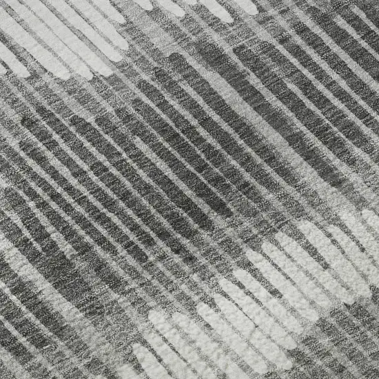 8' Gray Ivory And Beige Striped Washable Round Rug With UV Protection Photo 9