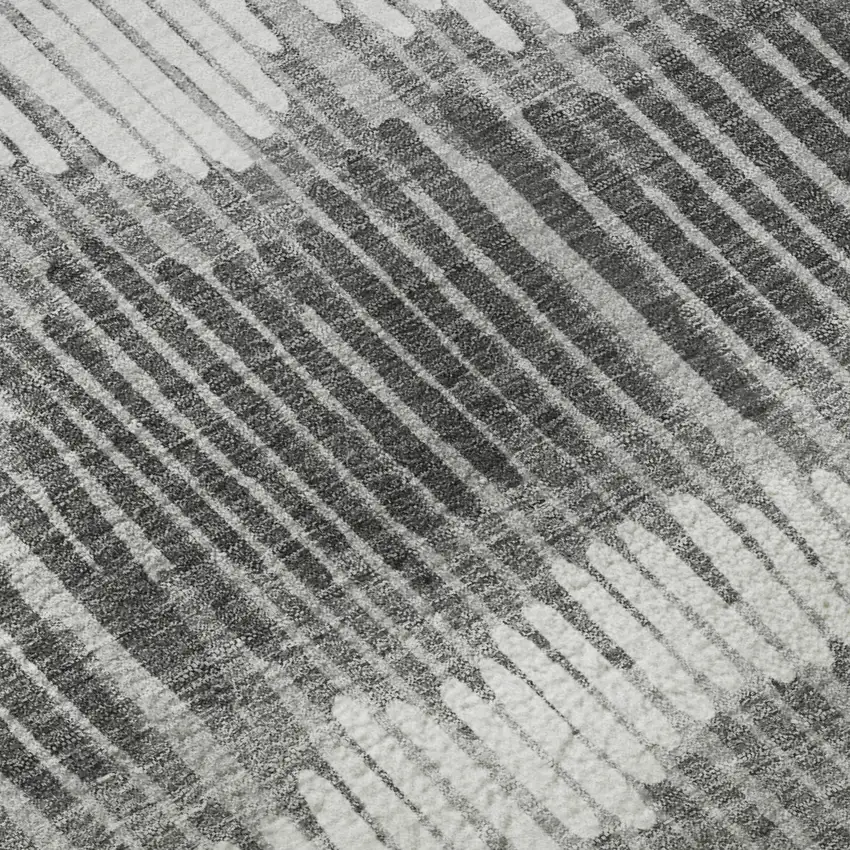 8' Gray Ivory And Beige Striped Washable Round Rug With UV Protection Photo 9