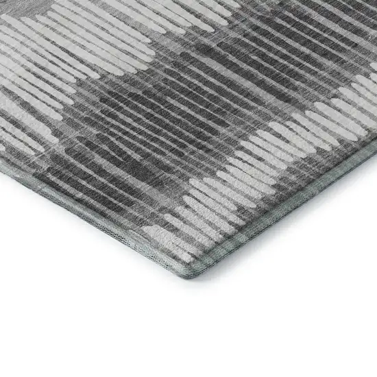 8' Gray Ivory And Beige Striped Washable Round Rug With UV Protection Photo 7