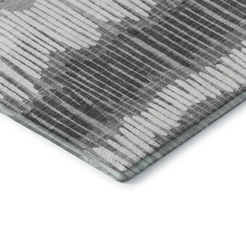 8' Gray Ivory And Beige Striped Washable Round Rug With UV Protection Photo 7