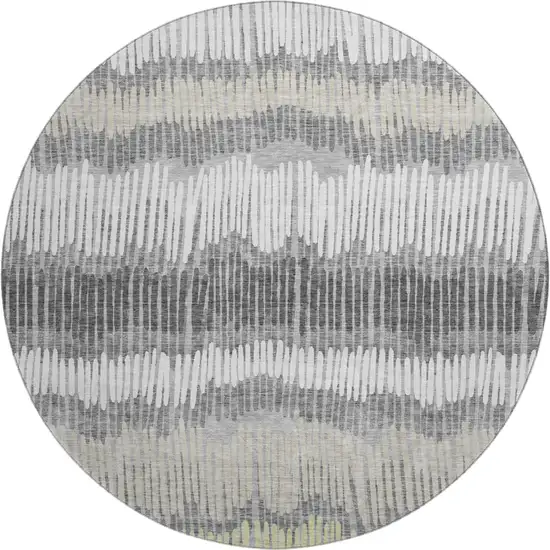 8' Gray Ivory And Beige Striped Washable Round Rug With UV Protection Photo 1
