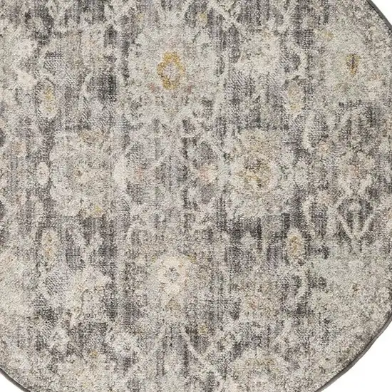 4' Gray Ivory And Black Floral Distressed Round Rug Photo 3