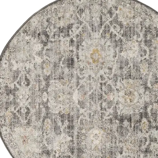 8' Gray Ivory And Black Floral Distressed Round Rug Photo 7