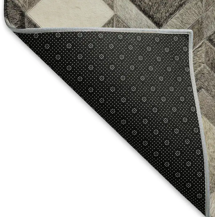 8' Gray Ivory And Black Geometric Washable Round Rug With UV Protection Photo 6