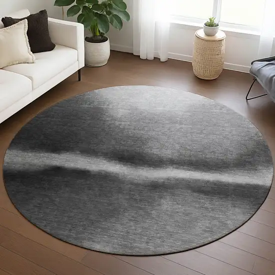 8' Gray Ivory And Black Round Abstract Washable Indoor Outdoor Area Rug Photo 5