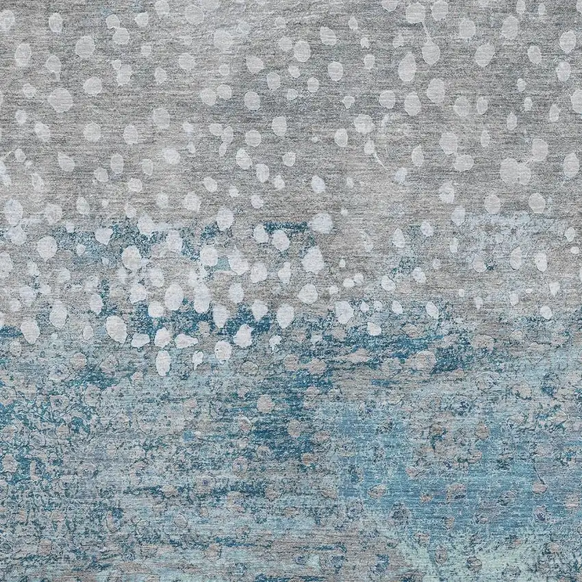 8' Gray Ivory And Blue Polka Dot Washable Area Rug With UV Protection Photo 2