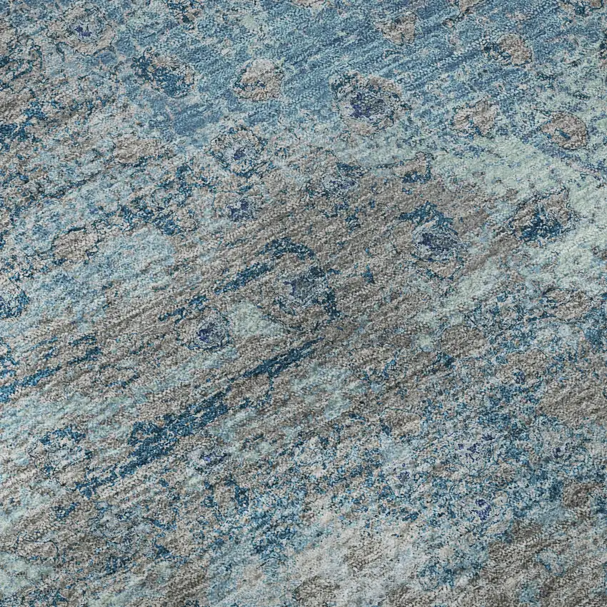 8' Gray Ivory And Blue Polka Dot Washable Area Rug With UV Protection Photo 9