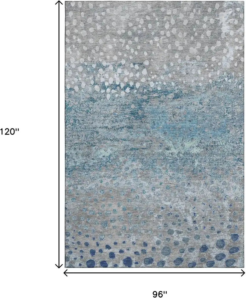 8' Gray Ivory And Blue Polka Dot Washable Area Rug With UV Protection Photo 7