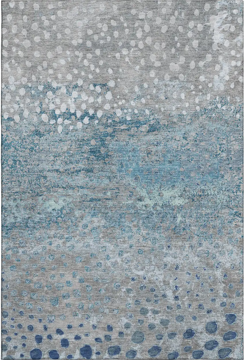 8' Gray Ivory And Blue Polka Dot Washable Area Rug With UV Protection Photo 1
