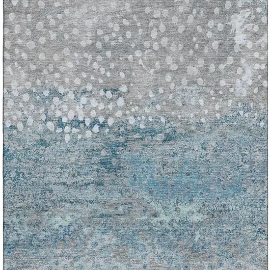 8' Gray Ivory And Blue Polka Dot Washable Area Rug With UV Protection Photo 3