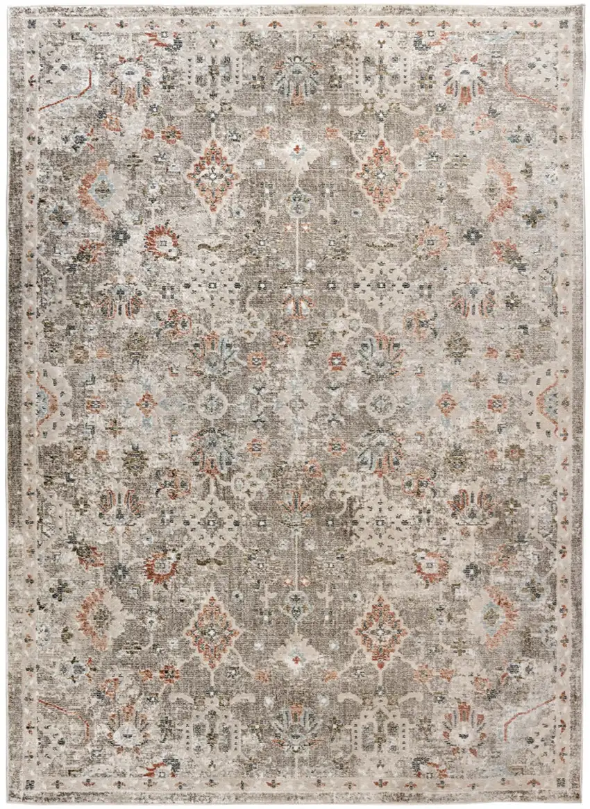 8' Gray Ivory And Brown Medallion Runner Rug Photo 4
