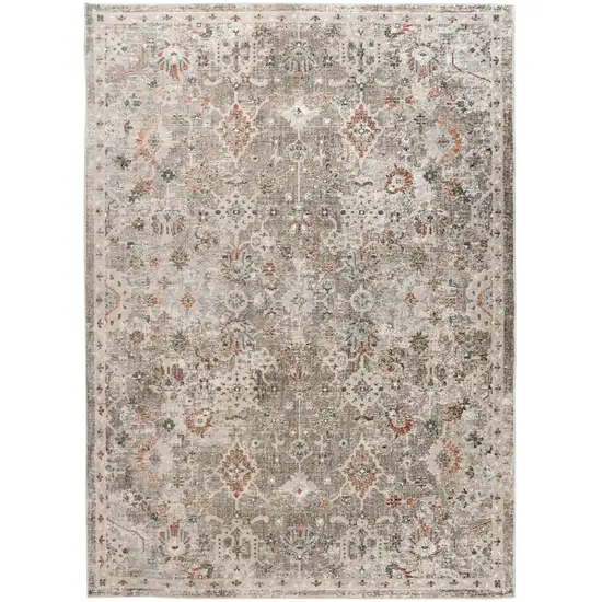 8' Gray Ivory And Brown Medallion Runner Rug Photo 2