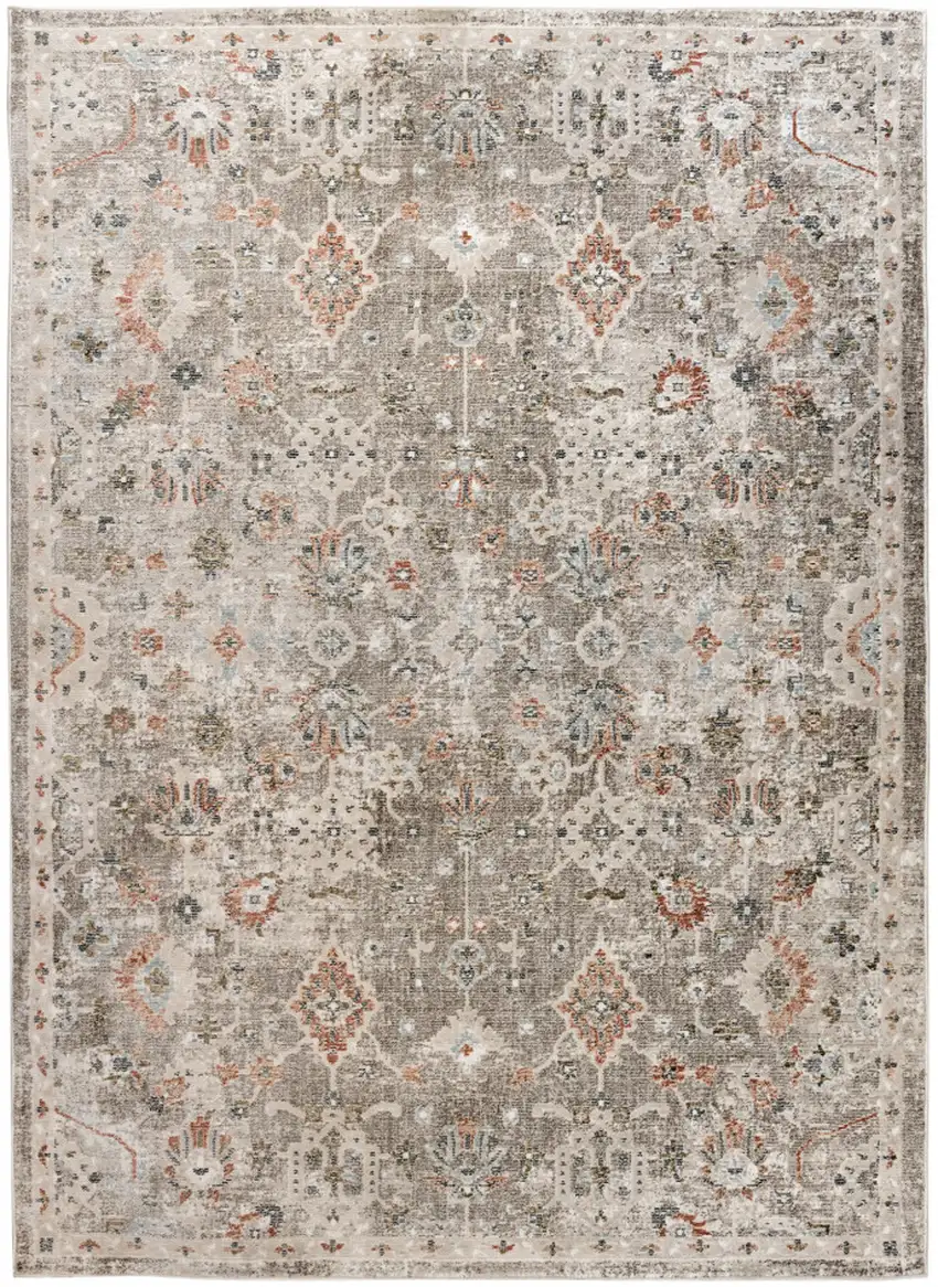 8' Gray Ivory And Brown Medallion Runner Rug Photo 2