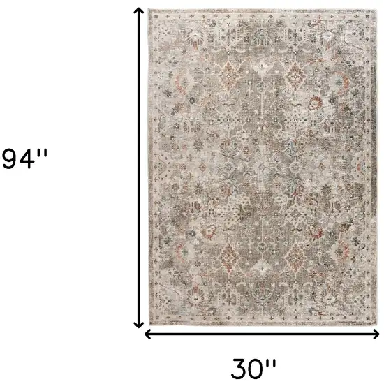 8' Gray Ivory And Brown Medallion Runner Rug Photo 3