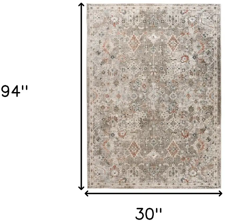 8' Gray Ivory And Brown Medallion Runner Rug Photo 3