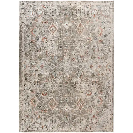 8' Gray Ivory And Brown Medallion Runner Rug Photo 5