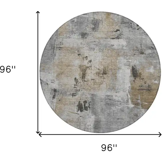 8' Gray Ivory And Brown Round Abstract Washable Indoor Outdoor Area Rug Photo 3